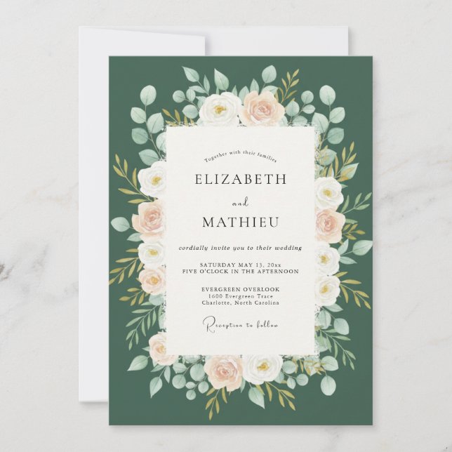 Convite Casamento Floral Etéreo Verde Floresta (Frente)