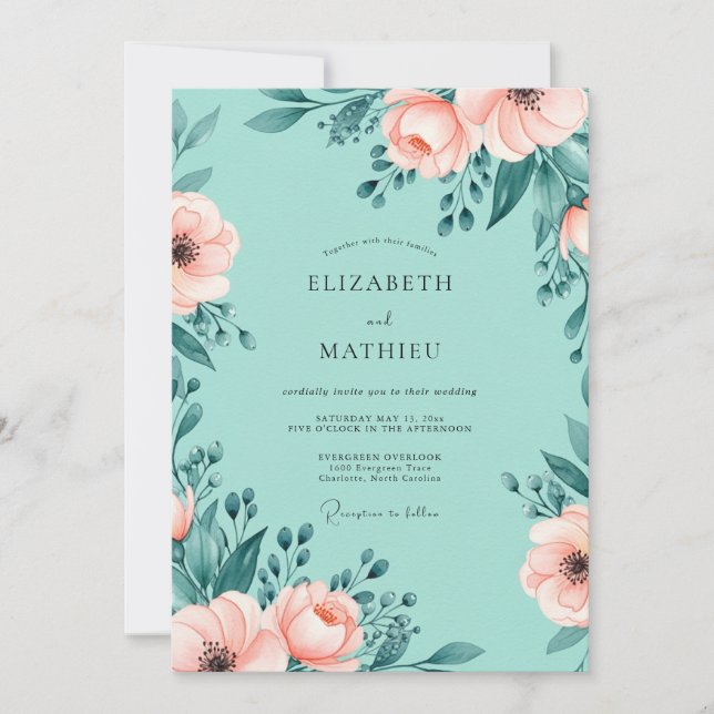 Convite Casamento Floral Etéreo Verde Menta (Frente)