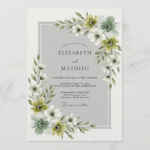 Convite Casamento Floral Etéreo Verde Oliva