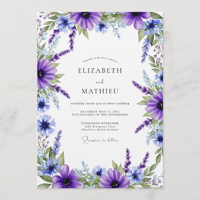 Convite Casamento Floral Etéreo Violeta (Frente)