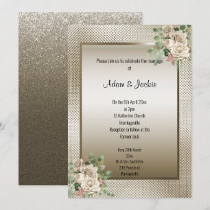 CONVITE CASAMENTO FLORAL EUCALYPTUS DO BRONZE METÁLICO EM
