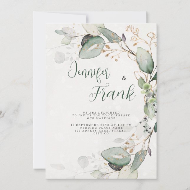 Convite Casamento Floral Eucalyptus Rustic Elegante (Frente)