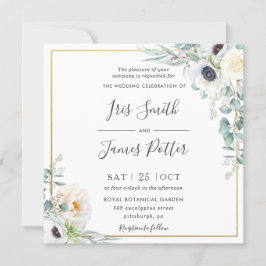 Convite Casamento Floral Eucalyptus Rustic Ivory White