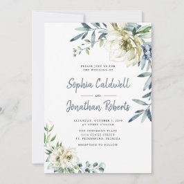 Convite Casamento Floral Eucalyptus Tudo em Um Dusty Azul