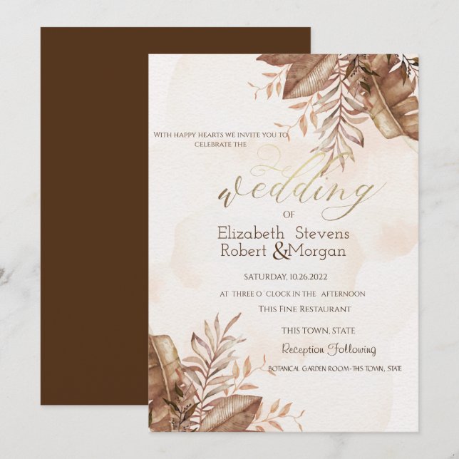 Convite Casamento Floral Exótico de Outono (Frente/Verso)