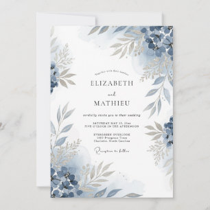 Convite Casamento Floral Exuberante Azul Ardósia