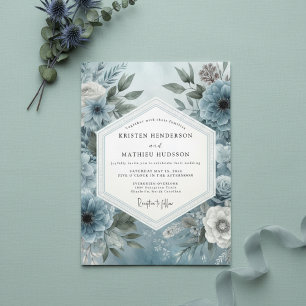 Convite Casamento Floral Exuberante Azul Ardósia Mal-humor