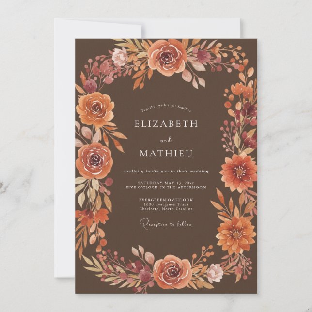 Convite Casamento Floral Exuberante Borgonha (Frente)