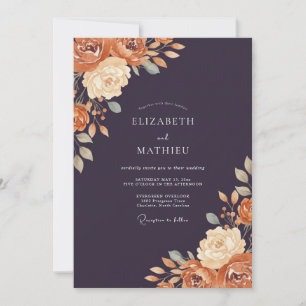 Convite Casamento Floral Exuberante com Tinta de Ameixa