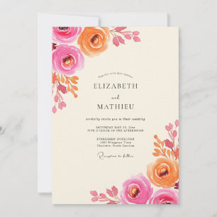 Convite Casamento Floral Exuberante de Coral Rosa