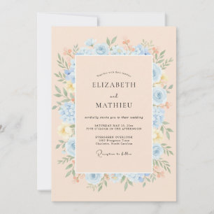 Convite Casamento Floral Exuberante de Florada Azul Claro