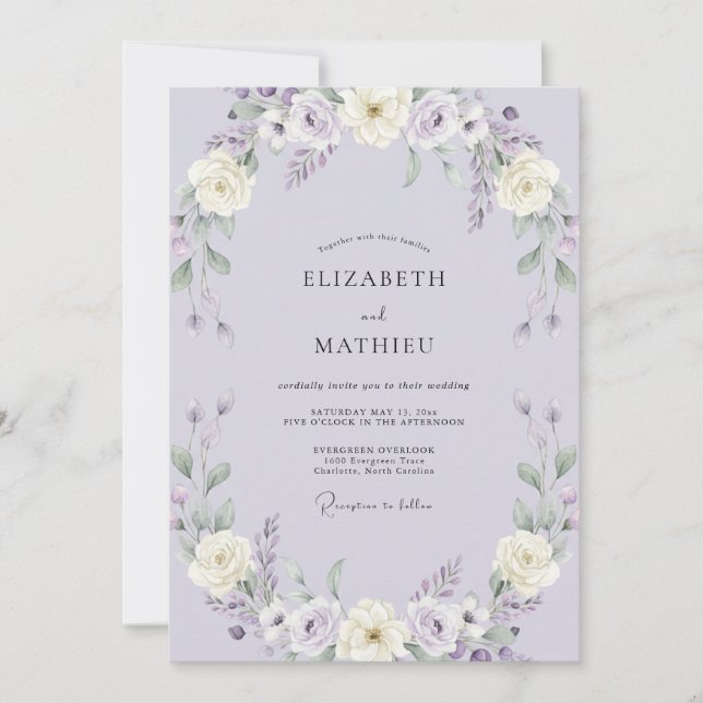 Convite Casamento Floral Exuberante de Lavanda (Frente)