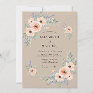 Convite Casamento Floral Exuberante de Pêssego
