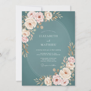 Convite Casamento Floral Exuberante Elegante Turquesa