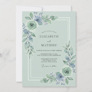 Convite Casamento Floral Exuberante em Azul Sage