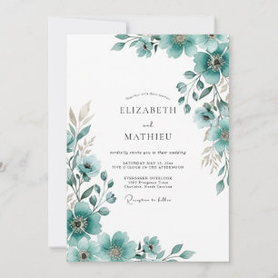 Convite Casamento Floral Exuberante em Azul Turquesa Pinta