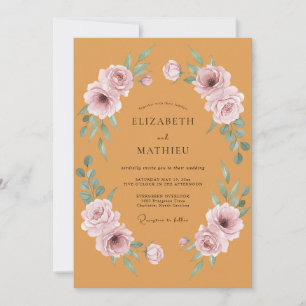 Convite Casamento Floral Exuberante em Laranja Queimada