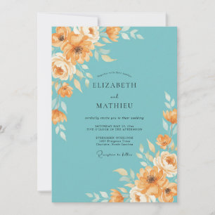 Convite Casamento Floral Exuberante em Verde Água e Pêsseg