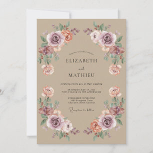 Convite Casamento Floral Exuberante Rosa Empoeirada
