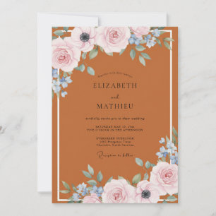 Convite Casamento Floral Exuberante Terracota Rosa