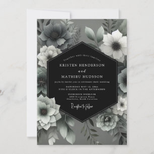 Convite Casamento Floral Fantasmagórico em Carvão