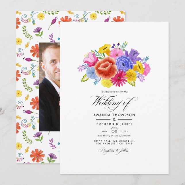 Convite Casamento Floral Fiesta Aquarela (Frente/Verso)