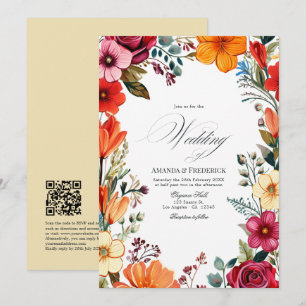 Convite Casamento Floral Fiesta Elegante com Código QR