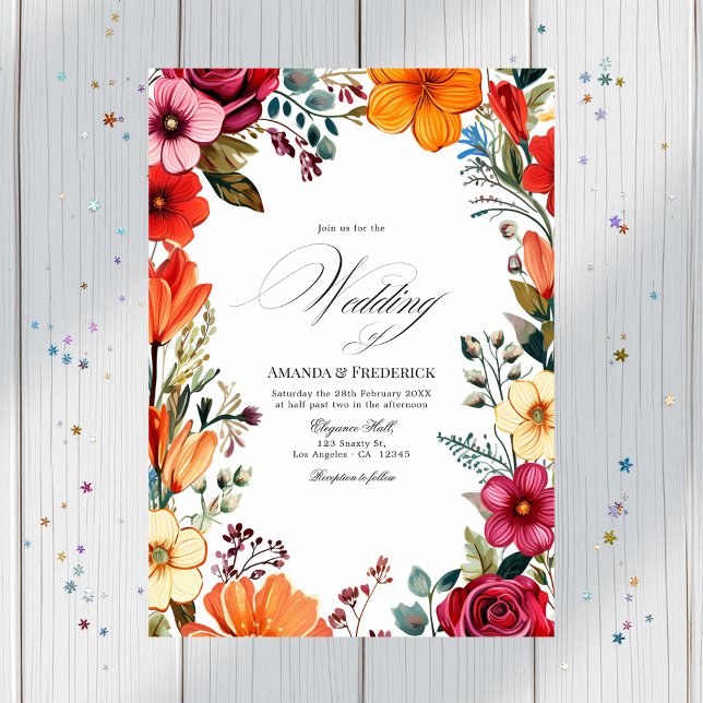 Convite Casamento Floral Fiesta Elegante com Código QR (Elegant Floral Fiesta Wedding with QR Code Invitation)