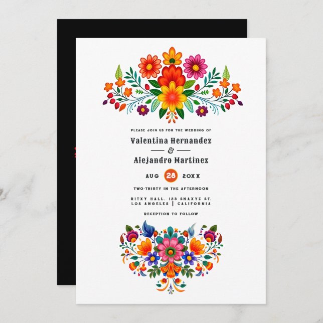 Convite Casamento Floral Fiesta Mexicano Vibrant (Frente/Verso)