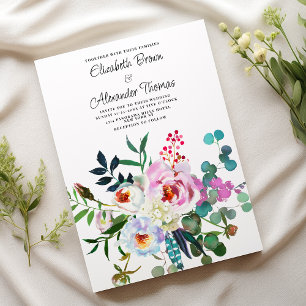 Convite Casamento floral floral com horta verde-rosa