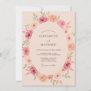 Convite Casamento Floral Florescer Bege Rosa