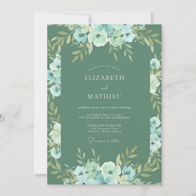 Convite Casamento Floral Florescer Sage (Frente)