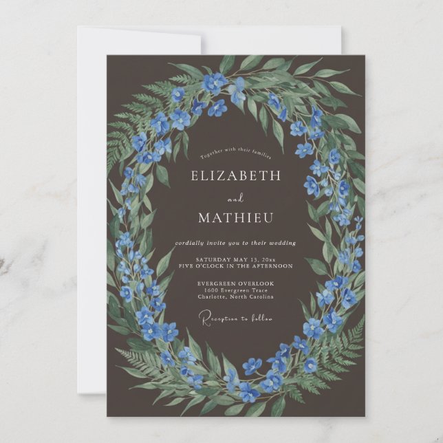 Convite Casamento Floral Floresta Azul Abraço (Frente)