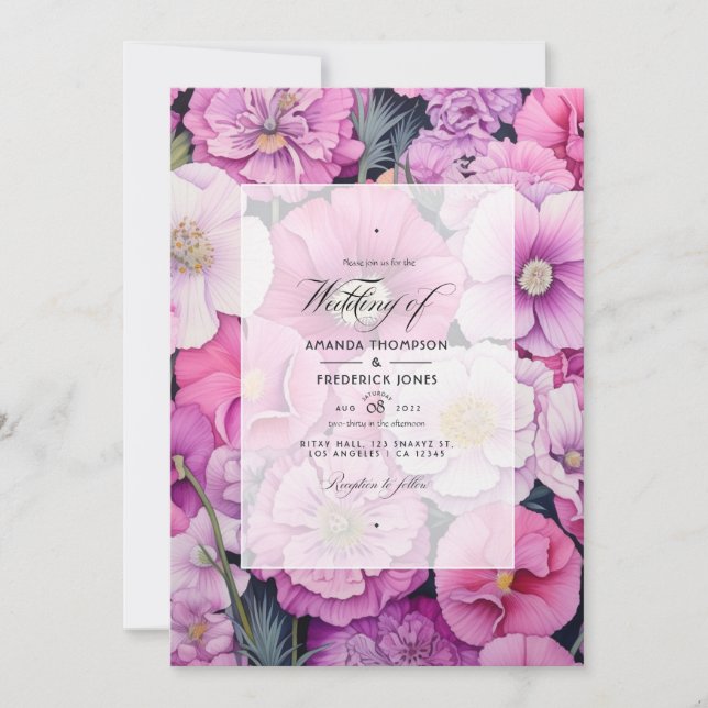 Convite Casamento Floral Fondant Pink (Frente)