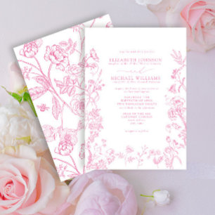 Convite Casamento Floral Formal de Chinoiserie Rosa