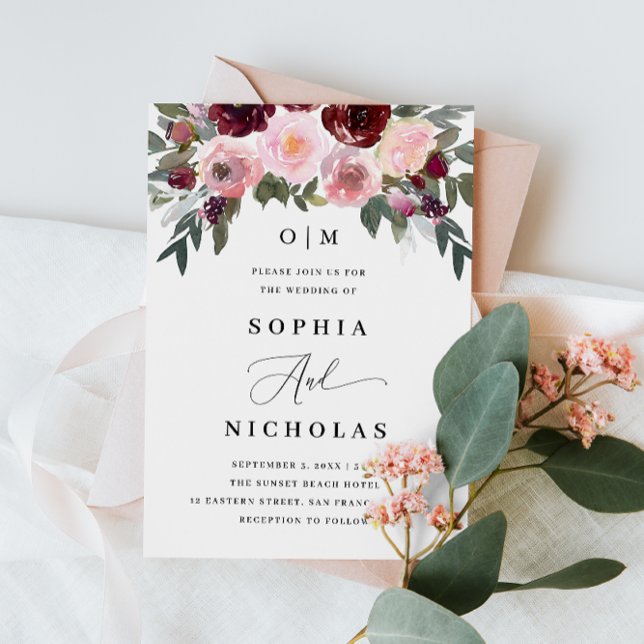 Convite Casamento Floral | Foto de Rosas em Aquarela + Cód (Criador carregado)