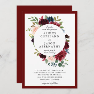 Convite Casamento Floral Frame, Marinho e Blush