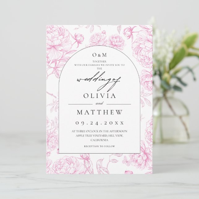 Convite Casamento Floral Francês Clássico (Em pé/Frente)