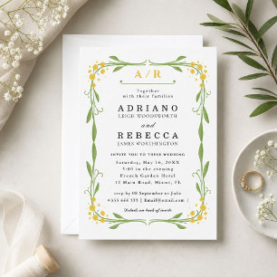 Convite Casamento Floral Francês Clássico em Verde Salvia