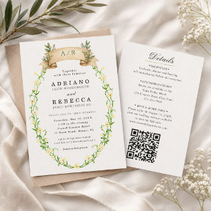 Convite Casamento Floral Francês Clássico em Verde Salvia