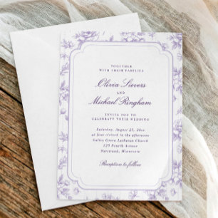 Convite Casamento Floral Francês em Tonalidade Lavanda Ant