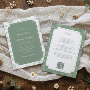 Convite Casamento Floral Francês em Verde Sage Vintage