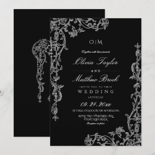 Convite Casamento Floral Francês Preto e Branco