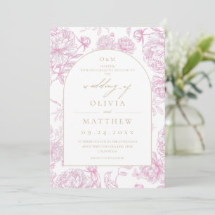 Convite Casamento Floral Francês Rosa