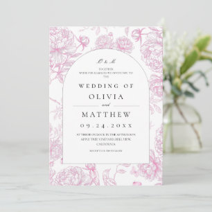 Convite Casamento Floral Francês Rosa Clássico