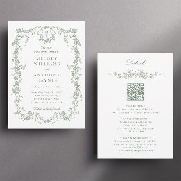 Convite Casamento Floral Francês Verde Tudo em Um Sábio