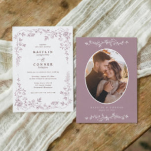 Convite Casamento Floral Francês Vintage Dusty Rose Foto