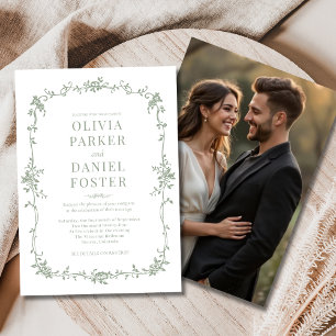 Convite Casamento Floral Francês Vitoriano Verde Sage Foto