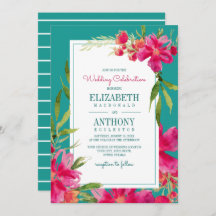 Casamento Floral Fuchsia Turquoise Watercolor