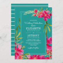Casamento Floral Fuchsia Turquoise Watercolor
